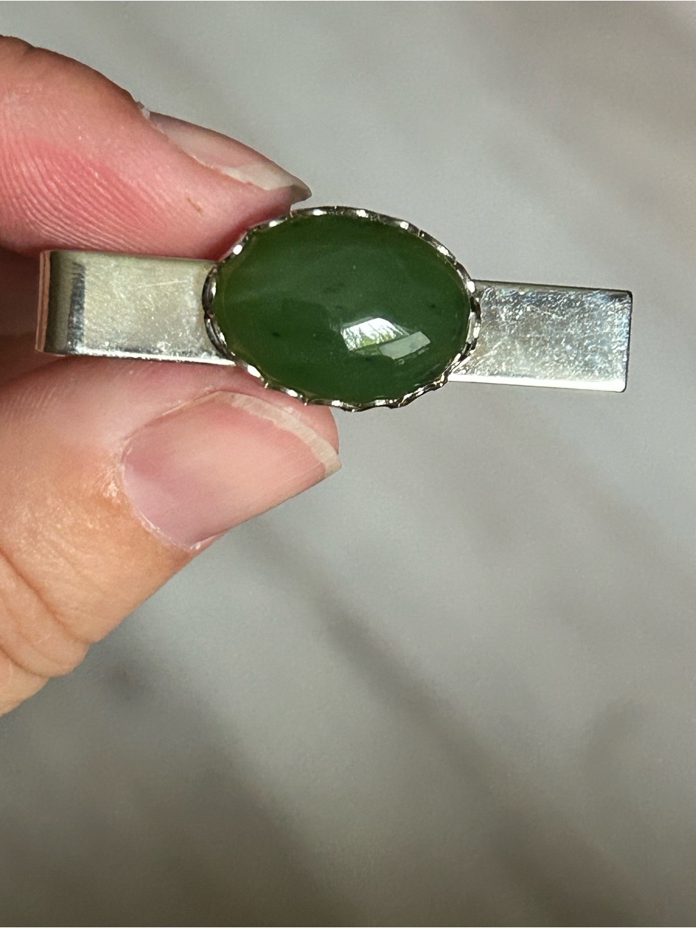 4/$50 JADE Green Stone Silver Tie Clip - Classic Women's Jewelry